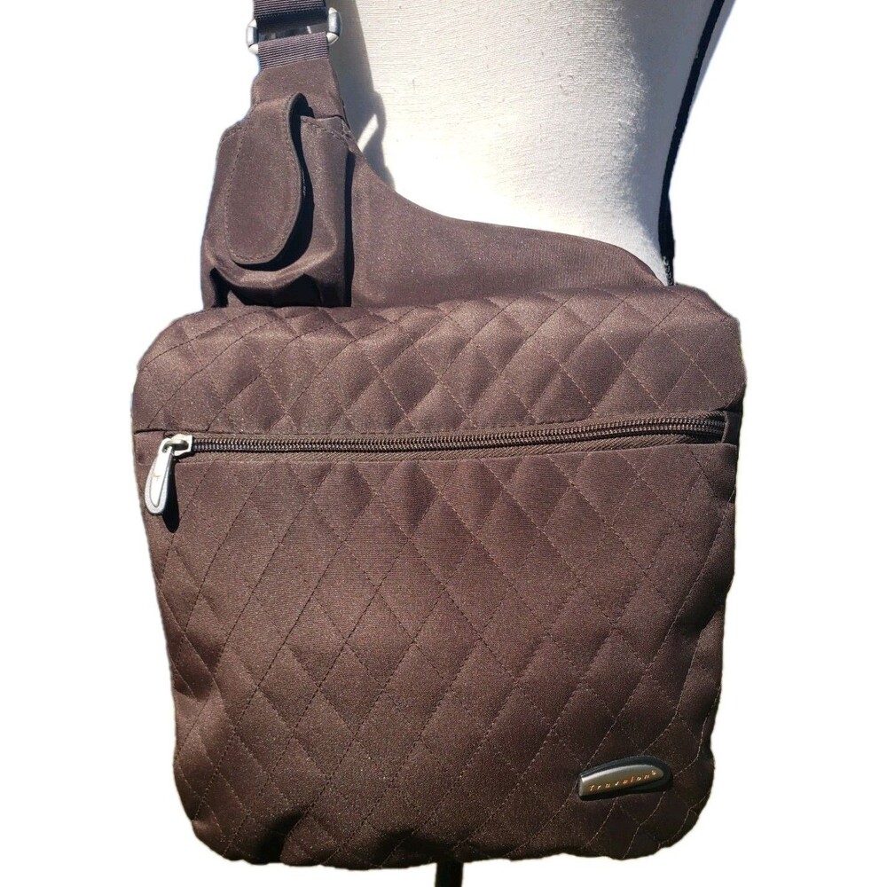 Travelon Brown Travel Sling Crossbody Quilted Bag Anti-Theft Adj Strap Organizer